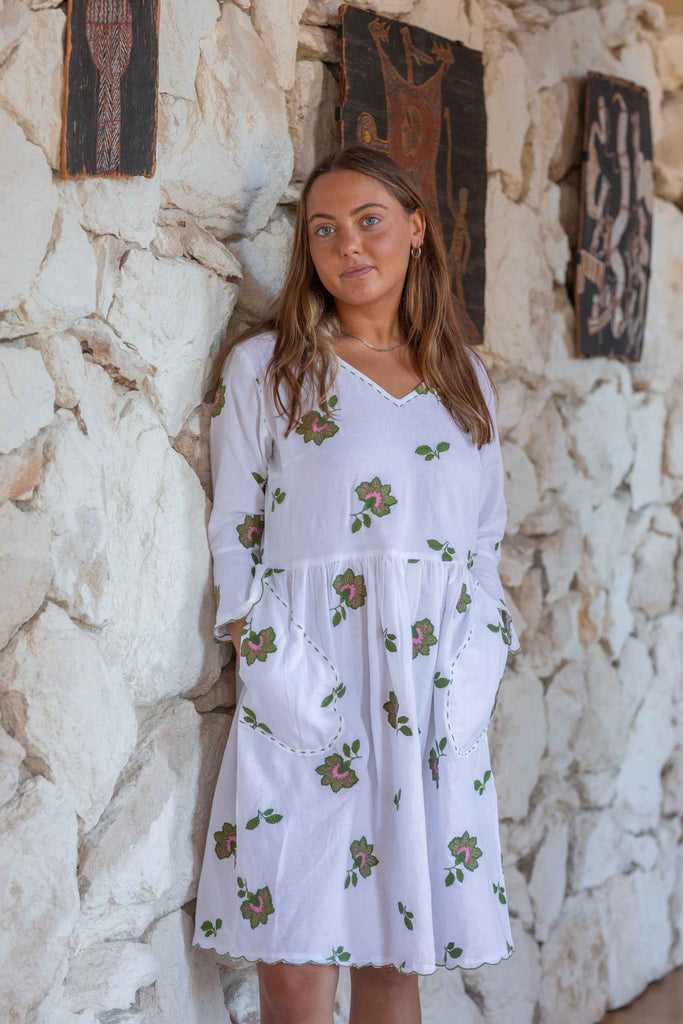 Hollywell Bay Linen Embroidered Dress - SALE