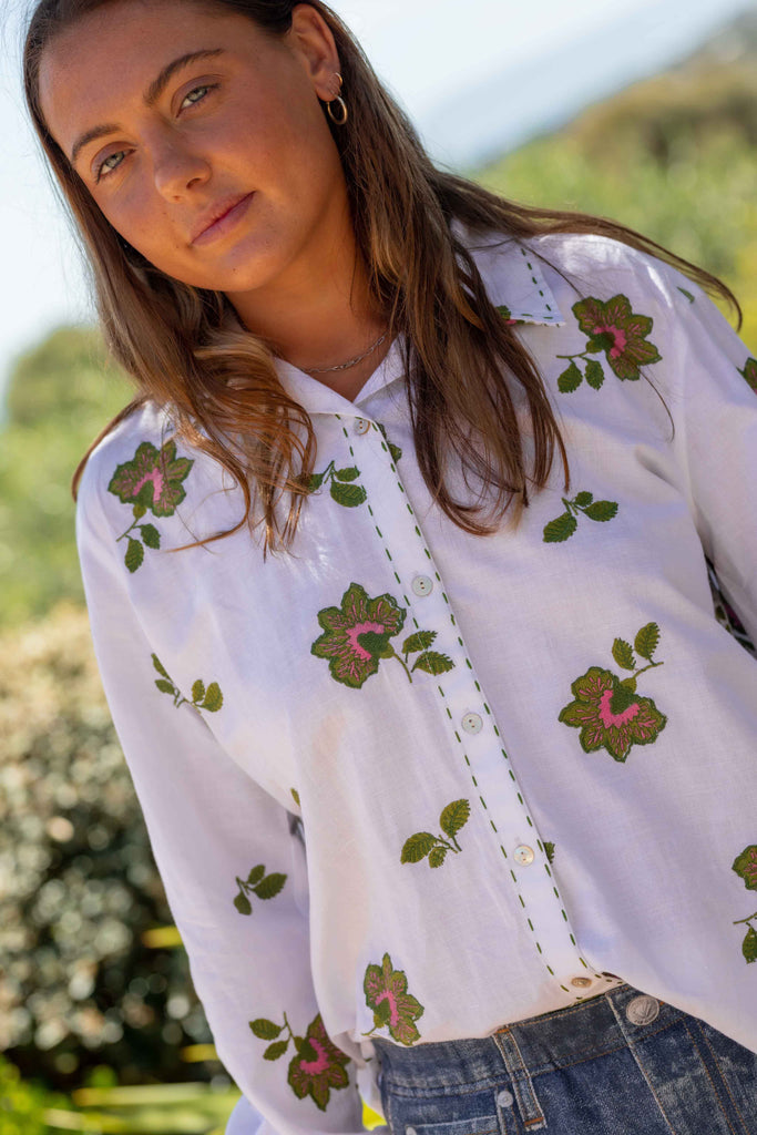 Hollywell Bay Linen Embroidered Shirt - SALE