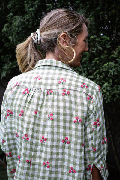 Flower Bud Gingham Shirtdress - Midi