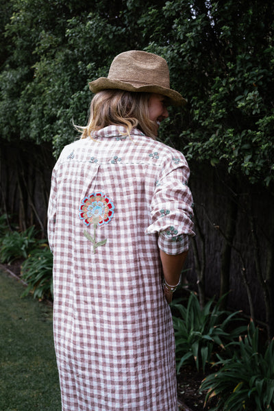 Flower Bud Gingham Dress