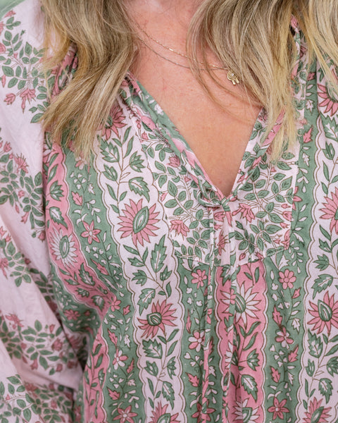 Folk Floral Stripe Midi Dress