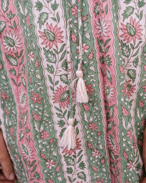 Folk Floral Stripe Midi Dress