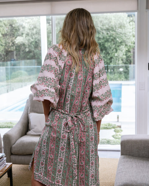 Folk Floral Stripe Midi Dress